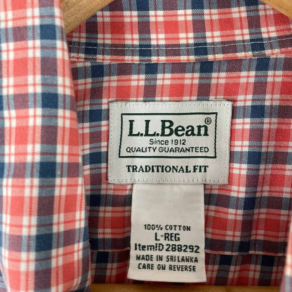 L.L. Bean Button Down Shirt Mens Large Red Blue Plaid Traditional Fit Outdoor - Picture 3 of 10